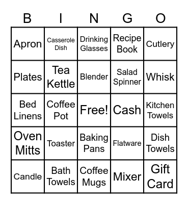 Bridal Bingo Card