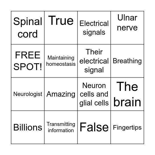 The Nervous System Bingo Card