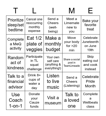 TeamLimeade Bingo Card