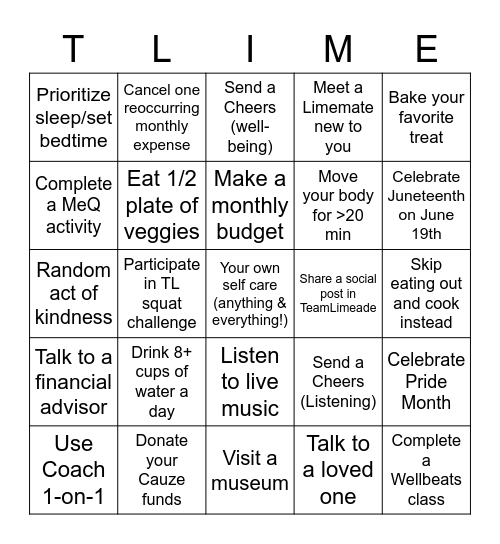 TeamLimeade Bingo Card