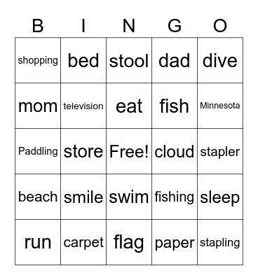 Noun or VERB??? Bingo Card