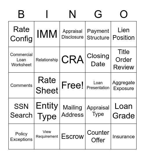 Commercial Bingo Card