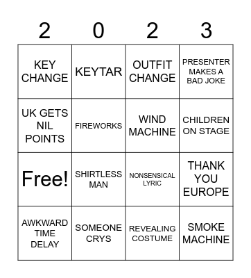 EUROVISION BINGO Card