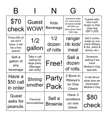 Mother's Day To-Go Bingo! Bingo Card