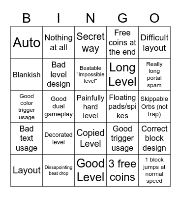 Recent  Level Bingo Card