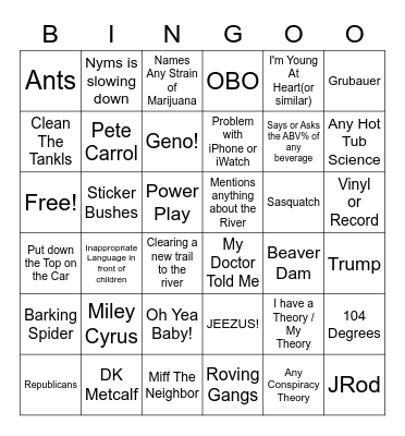 Johnny O BINGO !!! OH YEA BABY!! Bingo Card