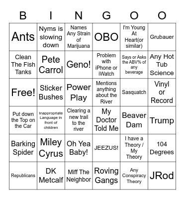 Johnny O BINGO !!! OH YEA BABY!! Bingo Card