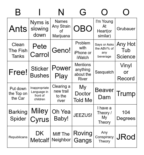 Johnny O BINGO !!! OH YEA BABY!! Bingo Card