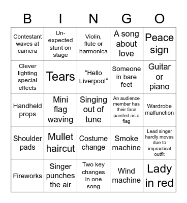 Eurovision Bingo Card