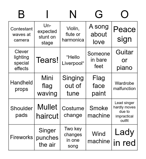 Eurovision Bingo Card