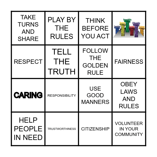 Character Counts! Bingo Card