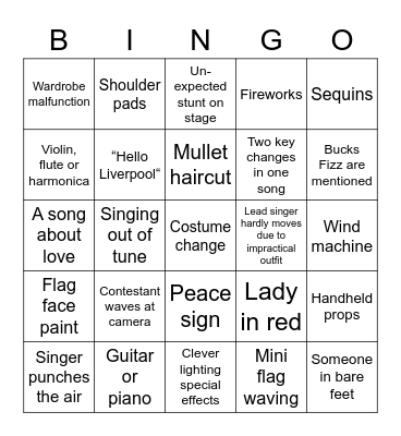 Eurovision Bingo Card