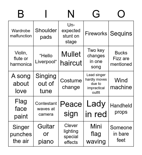 Eurovision Bingo Card