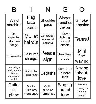 Eurovision Bingo Card