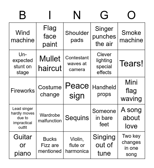 Eurovision Bingo Card