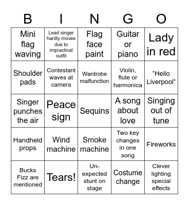 Eurovision Bingo Card