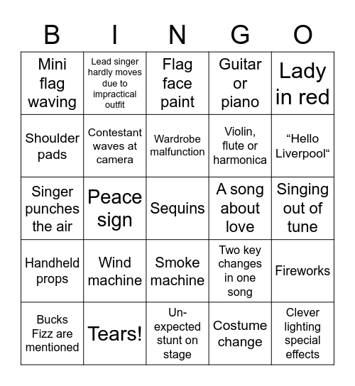 Eurovision Bingo Card