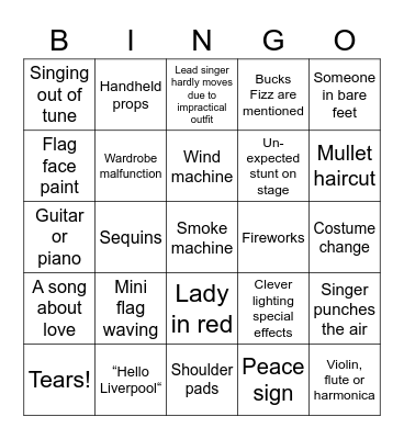 Eurovision Bingo Card