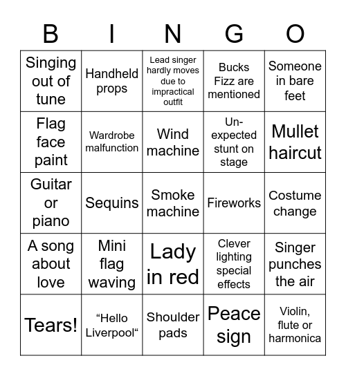 Eurovision Bingo Card