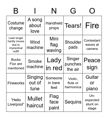 Eurovision Bingo Card