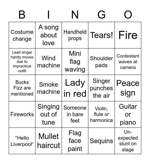 Eurovision Bingo Card