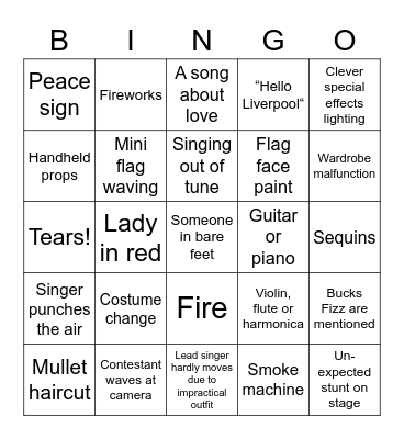 Eurovision Bingo Card