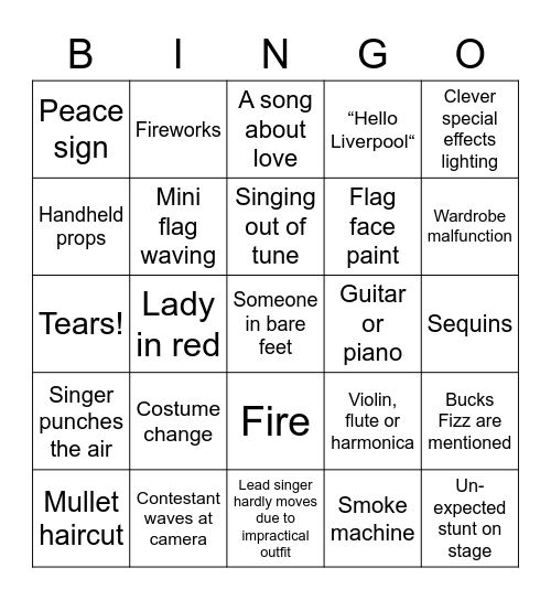 Eurovision Bingo Card