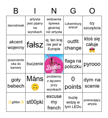 Eurovision 2023 Bingo Card