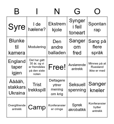 ESC-2023-Norsk Bingo Card