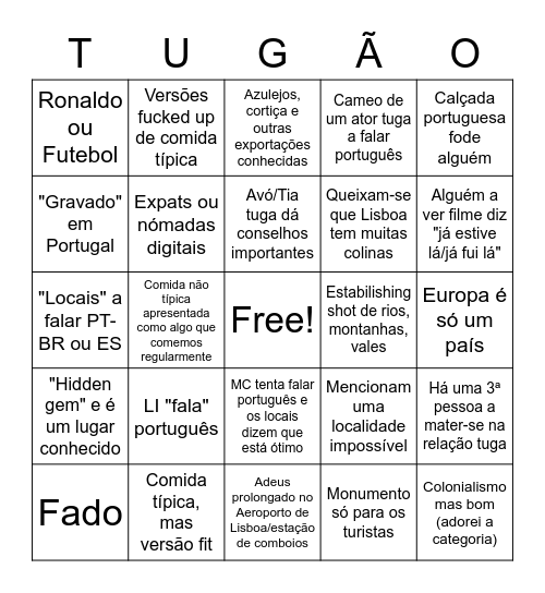 "A Pinch of Portugal" Bingo Card