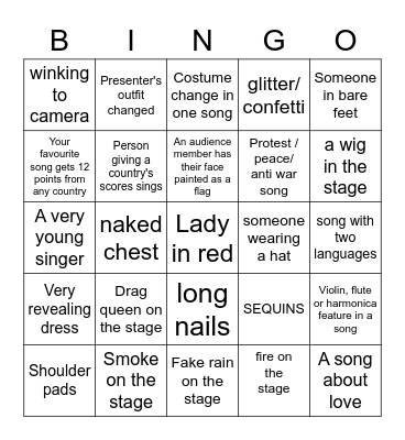 Eurovision Bingo 2023 Bingo Card