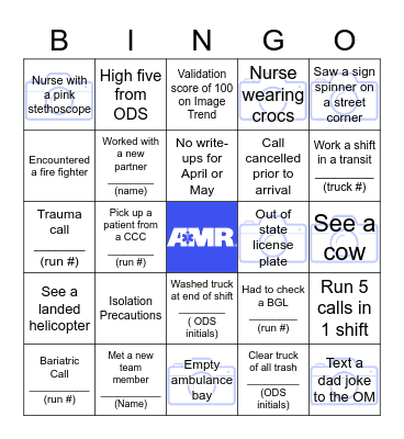 AMR Houston EMS Week Bingo Card