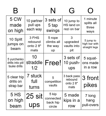 Gymnastics Bingo Card