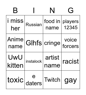 Untitled Bingo Card