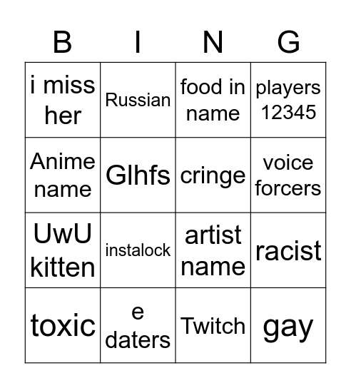 Untitled Bingo Card