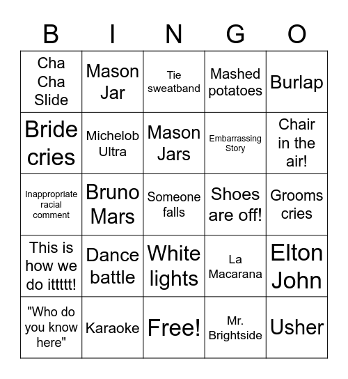 WHITE WEDDING TINGZ Bingo Card