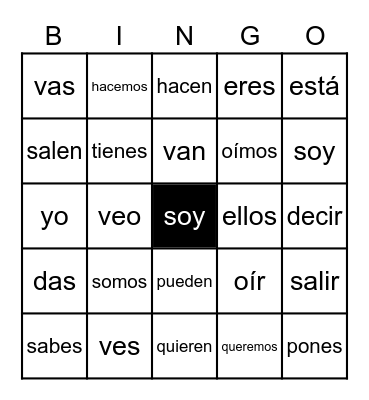 Sweet 16 Verbs Bingo Card