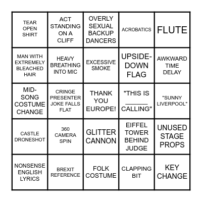 Eurovision 2023 Bingo Card