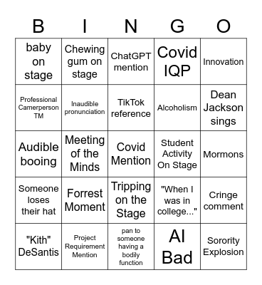 Commencement Bingo Card