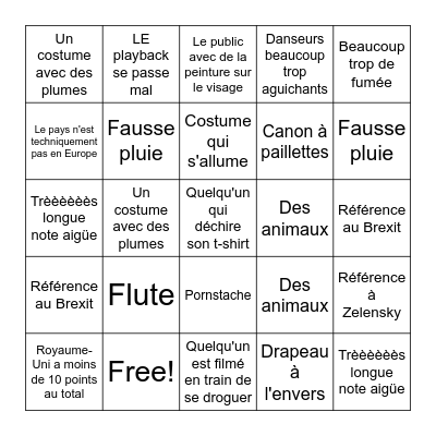 Eurovision Bingo Card