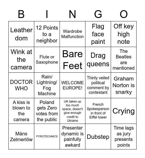 EUROVISION 2023 Bingo Card