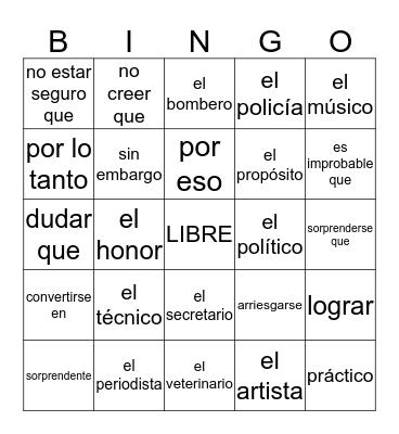 Español 3 - U4L2 Bingo Card