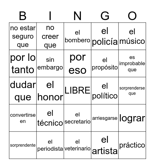 Español 3 - U4L2 Bingo Card