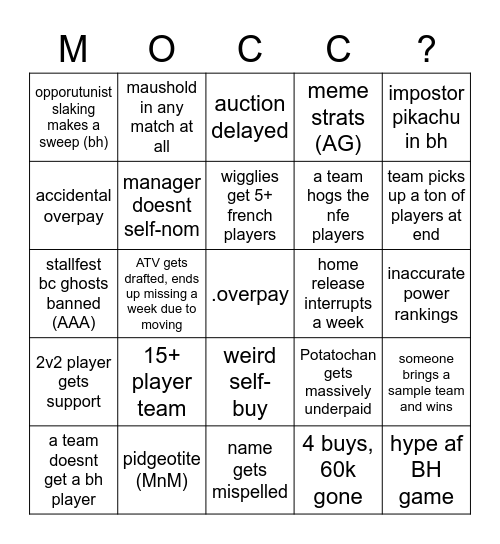 OMPL XI Bingo Card