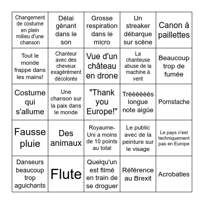 EUROVISION Bingo Card