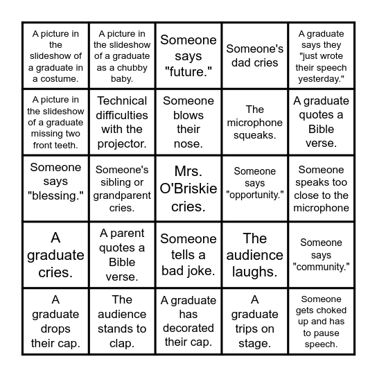 2023 Graduation Bingo! Bingo Card