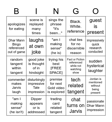Jar Man Bingo Card