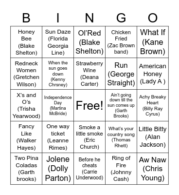 Crunchy Country Bingo Card