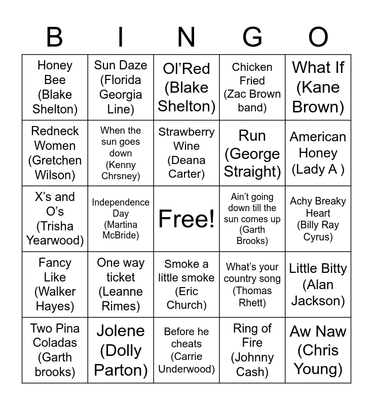 Crunchy Country Bingo Card