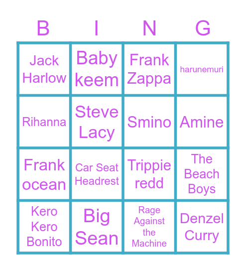 What music do we have common? Bingo Card